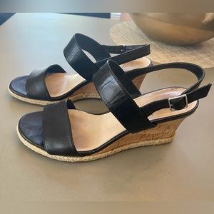 COLE HAAN BLACK LEATHER WEDGE ESPADRILLE SANDALS SIZE 8 M